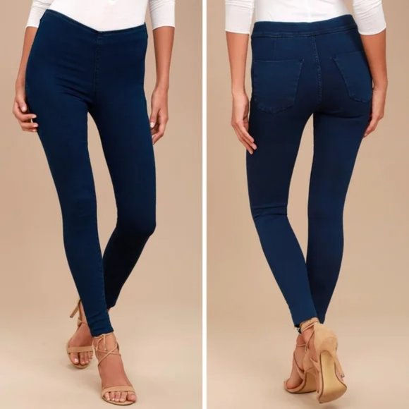 Free People Easy Goes It Raw Hem Denim Leggings Jeggings Dark Wash 27 - Picture 2 of 10